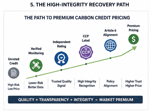 High integrity carbon credit recovery 2025-26 showing CCP and rated credit price premiums