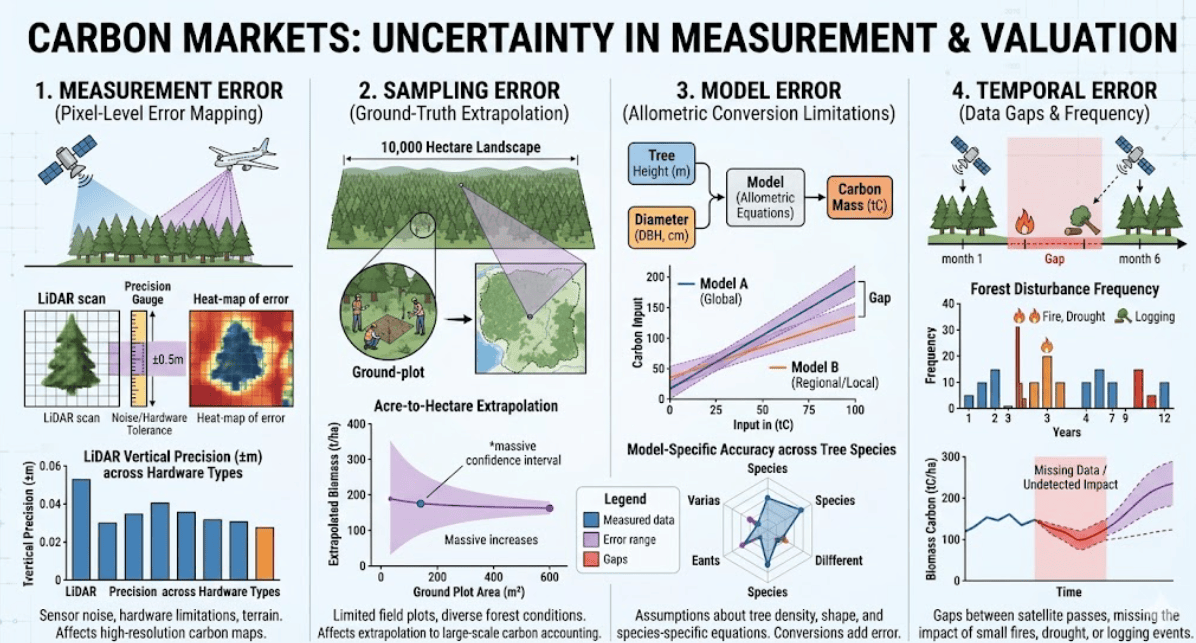 The four sources of error in carbon MRV: measurement, sampling, model, and temporal error