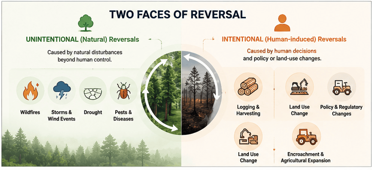 Intentional and unintentional carbon reversal risks