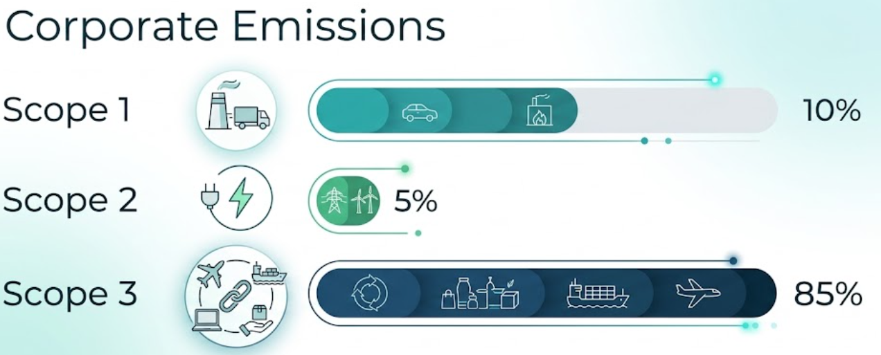 Scope 3 emissions dominate corporate footprints